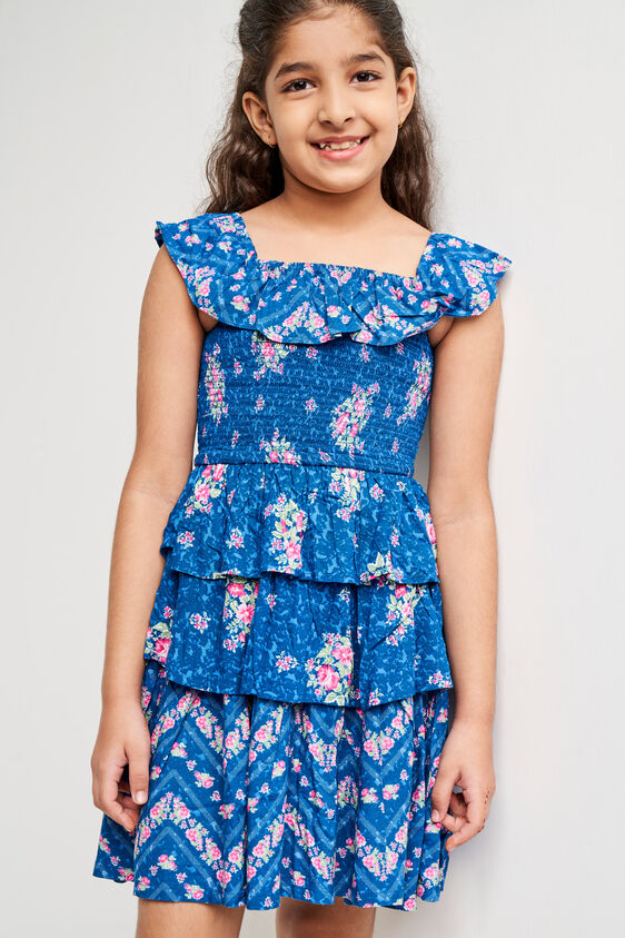 Blue Floral Short Sleeves Dress, Blue, image 7
